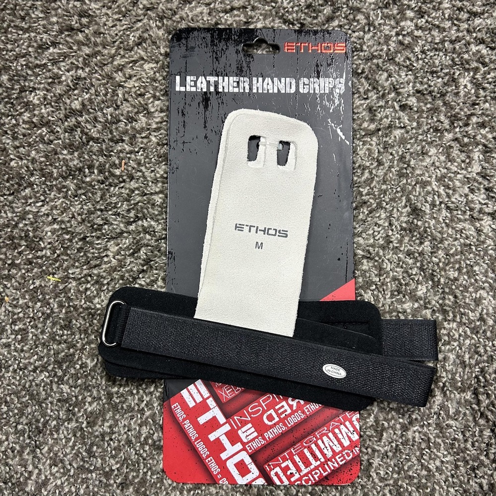 Ethos Leather Hand Grips Medium Black Weightlifting Gym Neoprene Wrist Wrap Pair